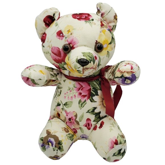Vintage Milaca Mills Floral Fabric Teddy Bear Plush Stuffed Animal Toy 1989 - Picture 1 of 8